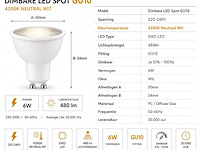 100 x led spot gu10 – 6w – dimbaar – 4200k neutraal wit – ip20 - afbeelding 2 van  4