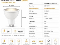 100 x led spot gu10 – 6w – dimbaar – 4200k neutraal wit – ip20 - afbeelding 3 van  4