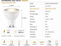 100 x led spot gu10 – 6w – dimbaar – 4200k neutraal wit – ip20 - afbeelding 3 van  4