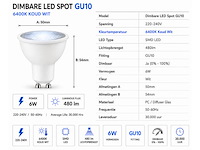 100 x led spot gu10 – 6w – dimbaar – 6400k koud wit – ip20 - afbeelding 1 van  4