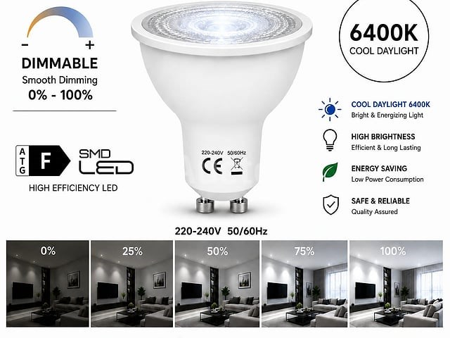 100 x led spot gu10 – 6w – dimbaar – 6400k koud wit – ip20 - afbeelding 3 van  4