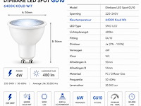 100 x led spot gu10 – 6w – dimbaar – 6400k koud wit – ip20 - afbeelding 4 van  4
