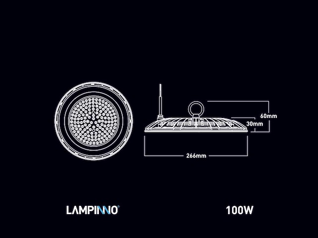 100w 3000k led ufo highbay waterdicht met lens (10x) - afbeelding 5 van  8