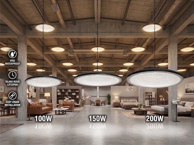 100w 3000k led ufo highbay waterdicht met lens (10x) - afbeelding 1 van  8