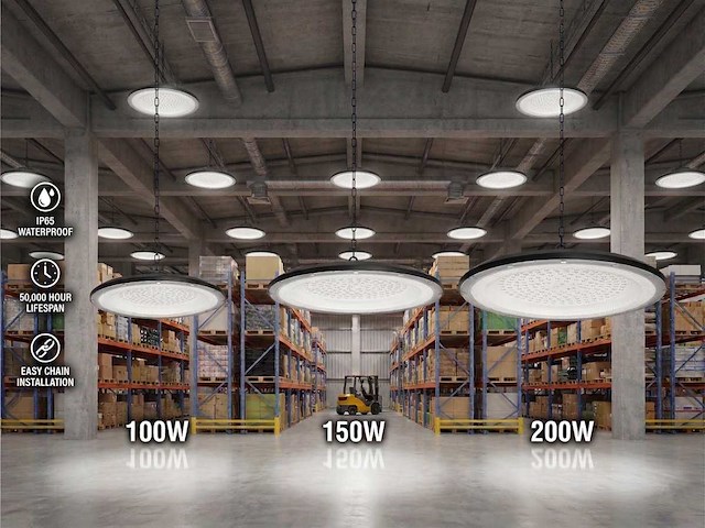 100w 6500k led ufo highbay waterdicht met lens (16x) - afbeelding 2 van  9