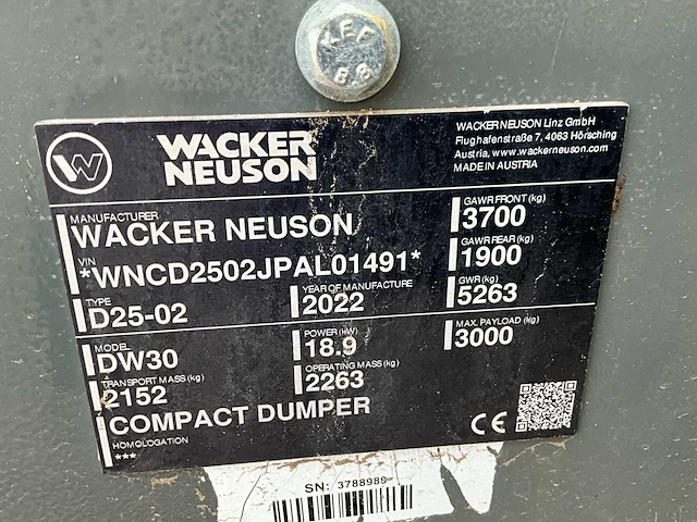 1012 wacker neuson d25-02 dw30 dumper - afbeelding 10 van  21