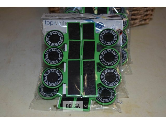 10x6pcs schoolbord op wasknijper in rieten korfje - afbeelding 2 van  3