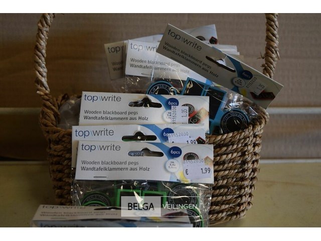 10x6pcs schoolbord op wasknijper in rieten korfje - afbeelding 3 van  3