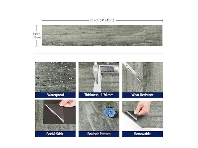 11,5m²(5 packs van 17 tegels 90x15cm) zelfklevende vinyl vloertegels - afbeelding 2 van  4