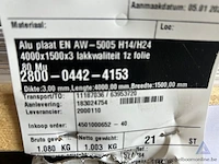 12 aluminium platen en aw-5005 h14/h24, afmetingen 4000x1500x3 mm, lakkwaliteit 1z folie 80 mu, netto gewicht 1.003 kg. - afbeelding 2 van  3