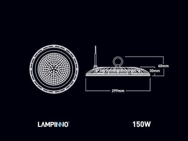 12 x 150w 3000k led ufo highbay slim, waterproof, with lens - afbeelding 7 van  8