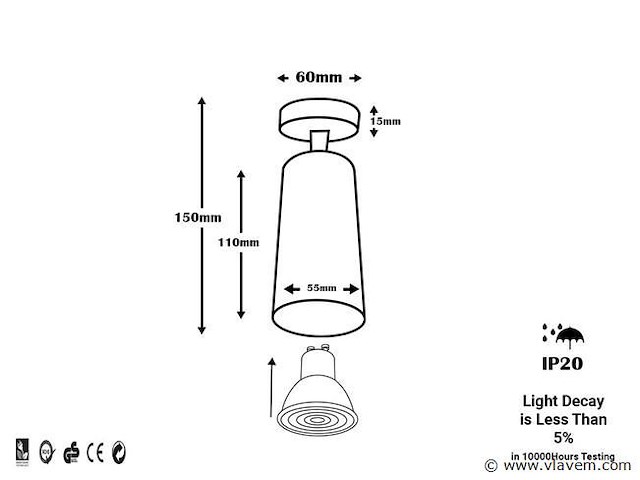 12 x gu10 opbouwspot armatuur – draaibaar – ip20 – zwart - afbeelding 5 van  5