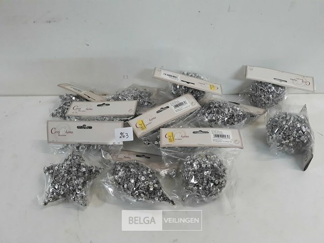 12 x hangdeco zilver paillietten mix - afbeelding 1 van  3