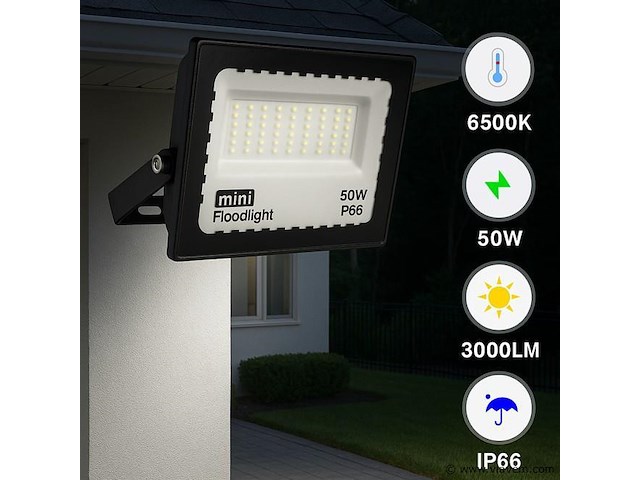 12 x led schijnwerper 50w mini – 6500k koud wit – ip65 waterdicht - afbeelding 1 van  4