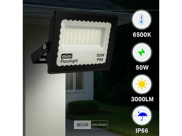 12 x led schijnwerper 50w mini – 6500k koud wit – ip65 waterdicht - afbeelding 1 van  6