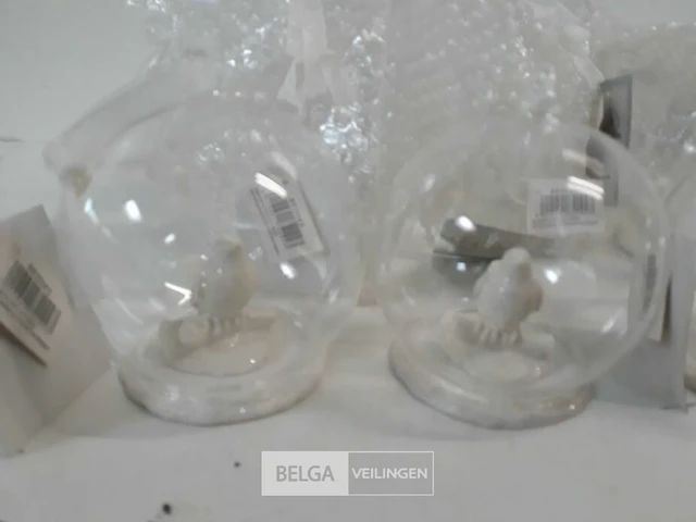 12 x vogel in transparante kerstbal 8 cm - afbeelding 3 van  3