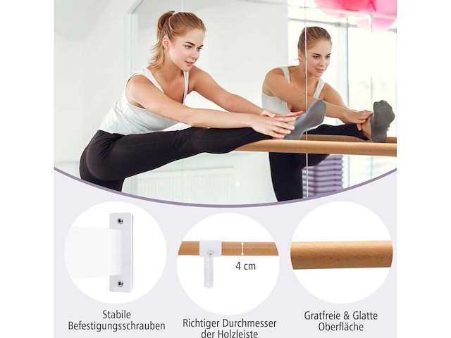 120 cm lange aan de muur gemonteerde balletstang - afbeelding 3 van  5