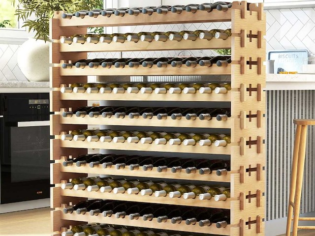 120-flessen wijnrek, 6-lags stapelbaar rek met massief houten frame - afbeelding 1 van  10