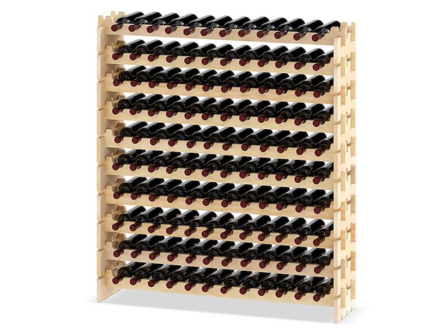 120-flessen wijnrek, 6-lags stapelbaar rek met massief houten frame - afbeelding 4 van  10