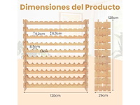 120-flessen wijnrek, 6-lags stapelbaar rek met massief houten frame - afbeelding 5 van  10
