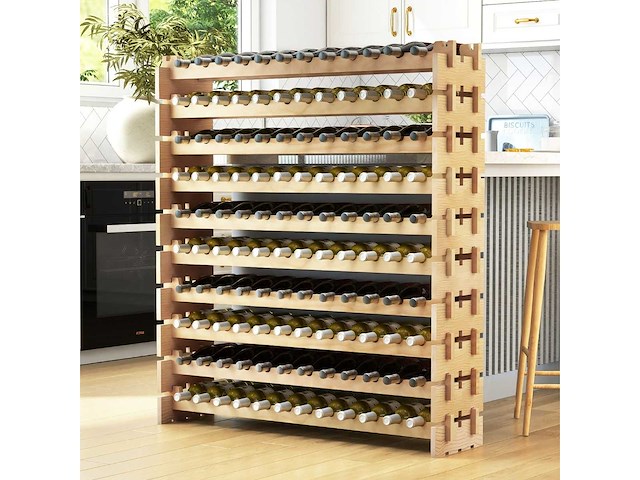 120-flessen wijnrek, 6-lags stapelbaar rek met massief houten frame - afbeelding 6 van  10