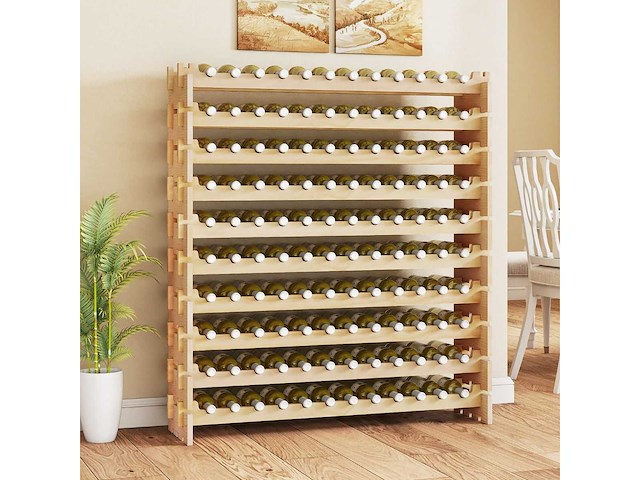 120-flessen wijnrek, 6-lags stapelbaar rek met massief houten frame - afbeelding 7 van  10