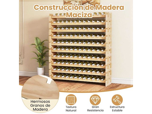 120-flessen wijnrek, 6-lags stapelbaar rek met massief houten frame - afbeelding 10 van  10