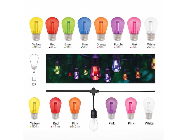 120 x st45 filament shockproof led lampen – 5 kleuren – e27 - afbeelding 1 van  8