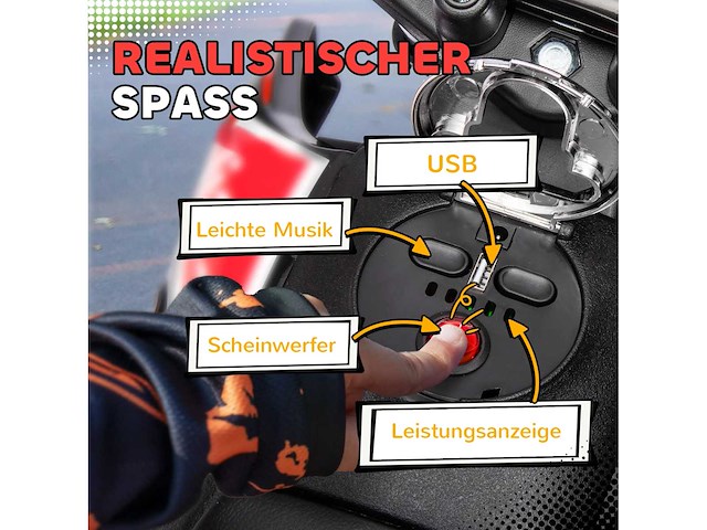 12v elektrische motorfiets voor kinderen met aandrijfwielen, led-verlichting, muziek - afbeelding 7 van  10