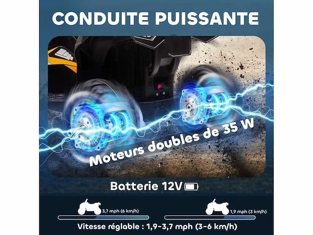 12v elektrische quad voor kinderen, elektrische auto voor kinderen, 2 motoren, 2 versnellingen van 3-6 km/u, led-koplampen - afbeelding 4 van  5