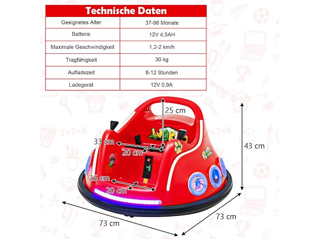 12v kinderbotsauto met 360° rotatie, muziek, verlichting en afstandsbediening - afbeelding 5 van  10