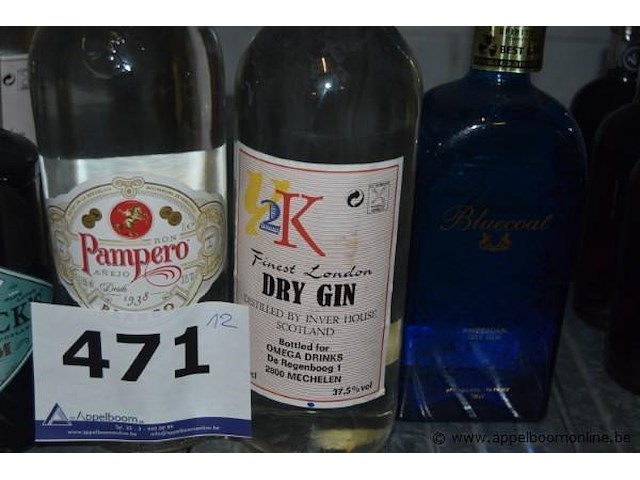 12x fles gin en rum, o.a. hendrick's, pampero, k, bluecoat, 70cl - afbeelding 3 van  4