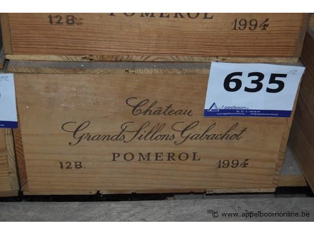 12x fles rode wijn, château grands sillons gabachot, pomerol, 1994, 12x75cl - afbeelding 1 van  1