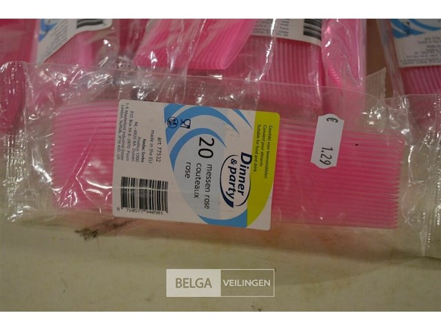 12x20 st plastieken roze messen - afbeelding 2 van  3