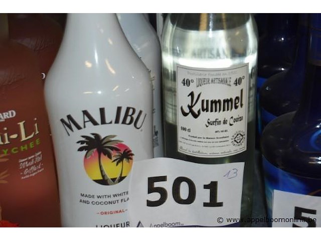 13x fles diverse likeuren en sterke dranken, o.a. absinthe abysse 70cl, giffard lichi-li 70cl, malibu 1l, kümmel 1l - afbeelding 3 van  3