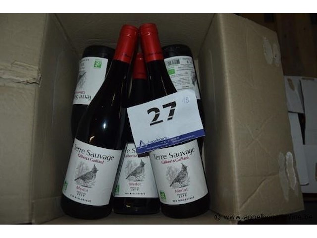 13x fles rode wijn, terre sauvage gilbert & gaillard, merlot 2018, pays d'oc, 750ml - afbeelding 1 van  2