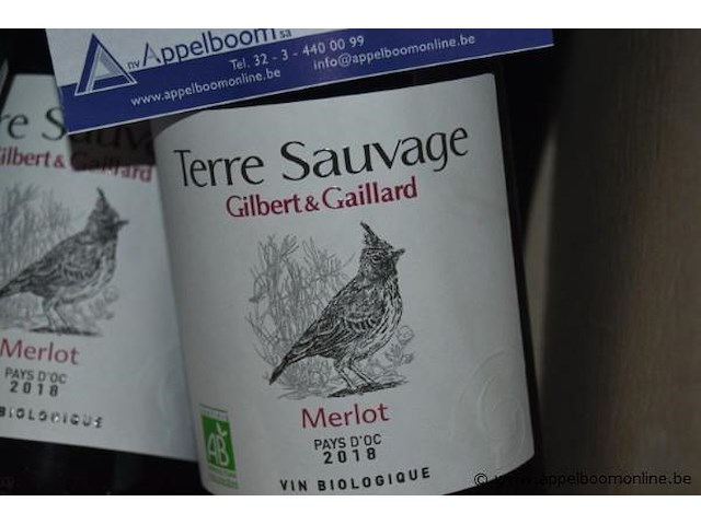 13x fles rode wijn, terre sauvage gilbert & gaillard, merlot 2018, pays d'oc, 750ml - afbeelding 2 van  2