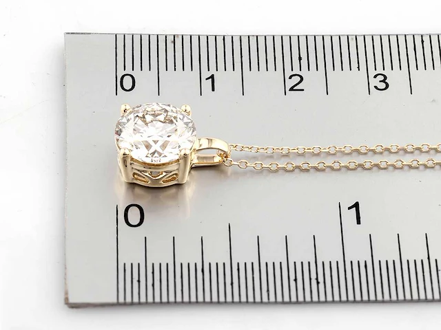 14 kt geelgouden ketting met hanger en 3,0 cts, labgekweekte diamant - afbeelding 8 van  8
