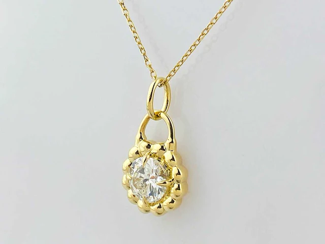 14 kt geelgouden ketting met hanger en laboratoriumgekweekte diamant - afbeelding 2 van  9