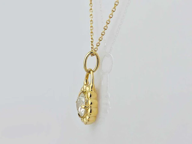 14 kt geelgouden ketting met hanger en laboratoriumgekweekte diamant - afbeelding 5 van  9