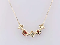 14 kt geelgouden ketting met hanger van 1,16 cts natuurlijke diamant en granaat - afbeelding 6 van  7