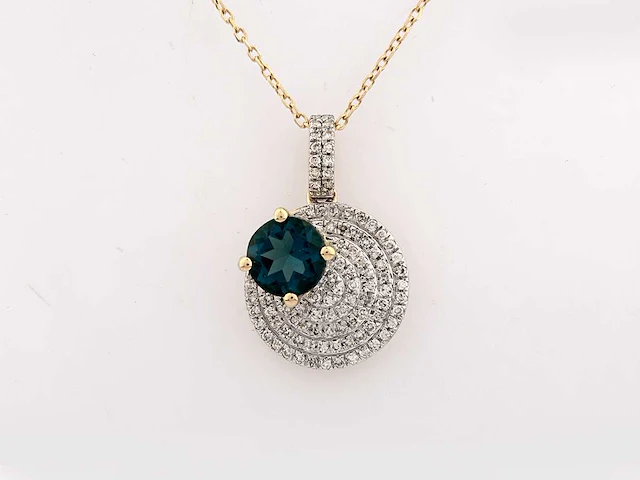 14 kt geelgouden ketting met hanger van 1,28 cts natuurlijke diamant en topaas - afbeelding 1 van  7