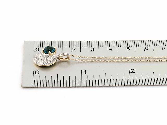 14 kt geelgouden ketting met hanger van 1,28 cts natuurlijke diamant en topaas - afbeelding 7 van  7