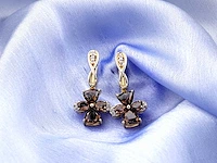 14 kt geelgouden oorbel met 2,21 cts natuurlijke diamant en rokerige kwarts - afbeelding 3 van  6