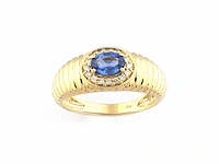 14 kt geelgouden ring met 0,70 cts natuurlijke diamant en blauwe saffier - afbeelding 1 van  10