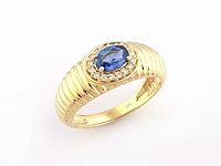 14 kt geelgouden ring met 0,70 cts natuurlijke diamant en blauwe saffier - afbeelding 3 van  10