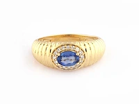 14 kt geelgouden ring met 0,70 cts natuurlijke diamant en blauwe saffier - afbeelding 4 van  10