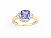 14 kt geelgouden ring met 1,74 cts natuurlijke diamant en tanzaniet - afbeelding 1 van  10