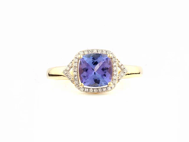 14 kt geelgouden ring met 1,74 cts natuurlijke diamant en tanzaniet - afbeelding 4 van  10