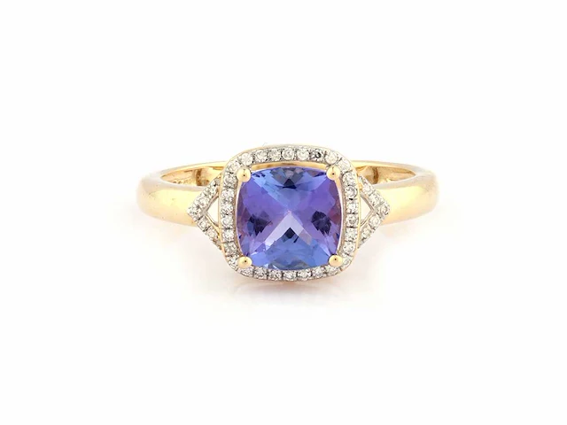 14 kt geelgouden ring met 1,74 cts natuurlijke diamant en tanzaniet - afbeelding 6 van  10